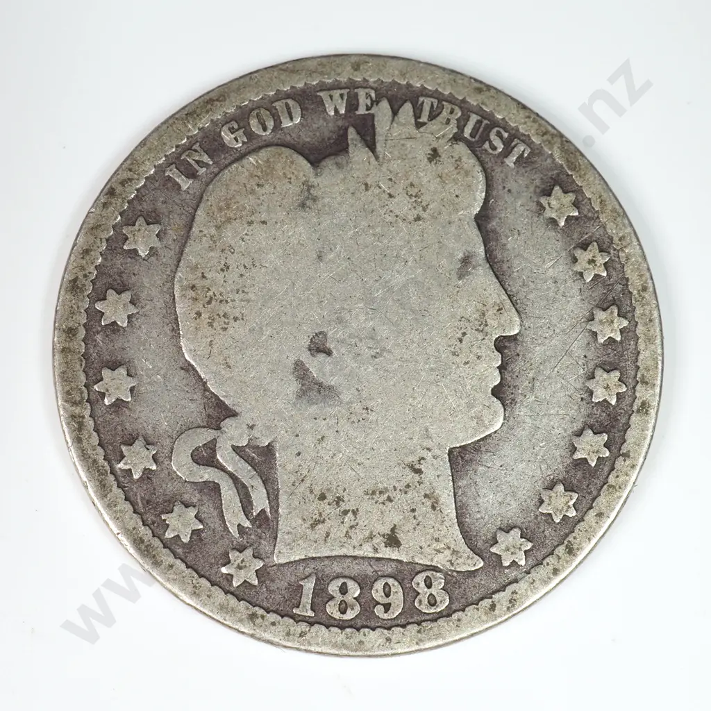 Barber Quarter Dollar: 1898 O - Good. C.V USD $29 ( NZD $50 ) Image 1++