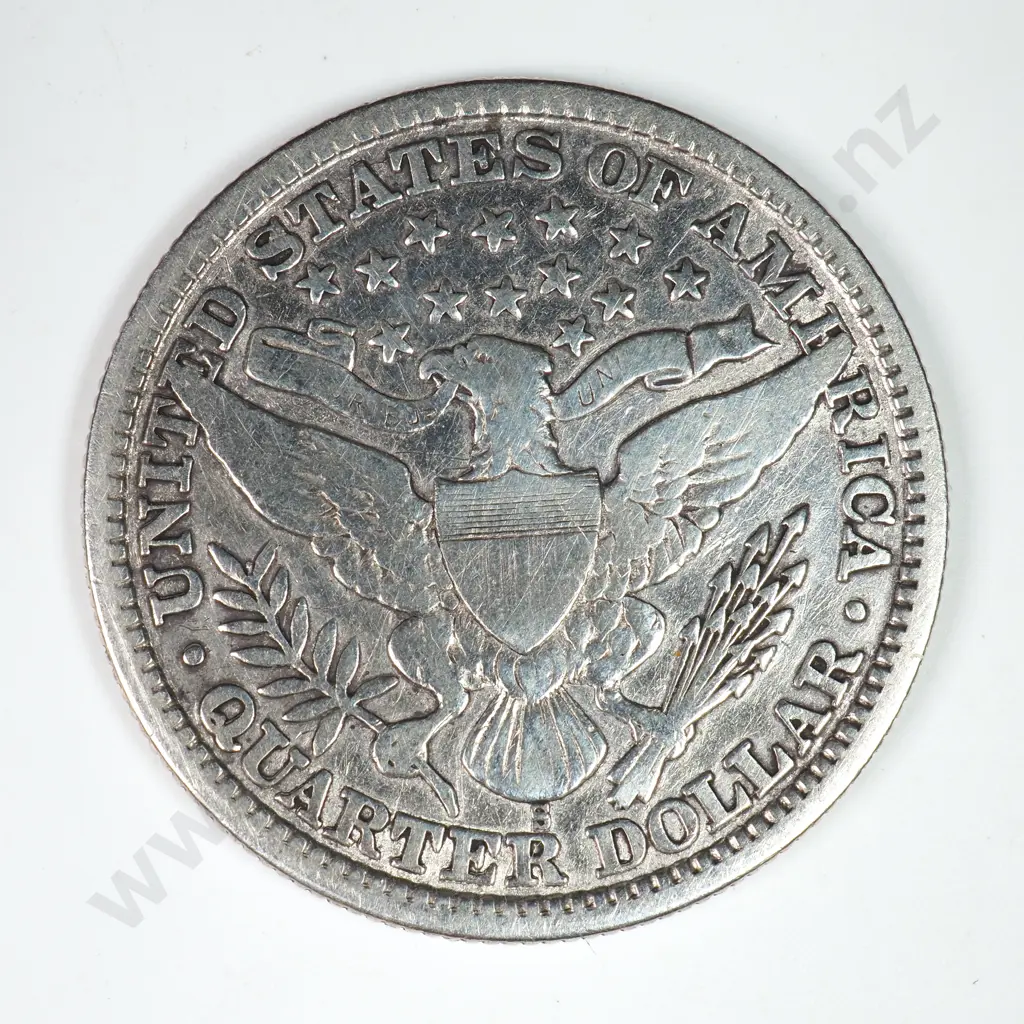 Barber Quarter Dollar: 1892 S - Cleaned Else Fine. Image 1++