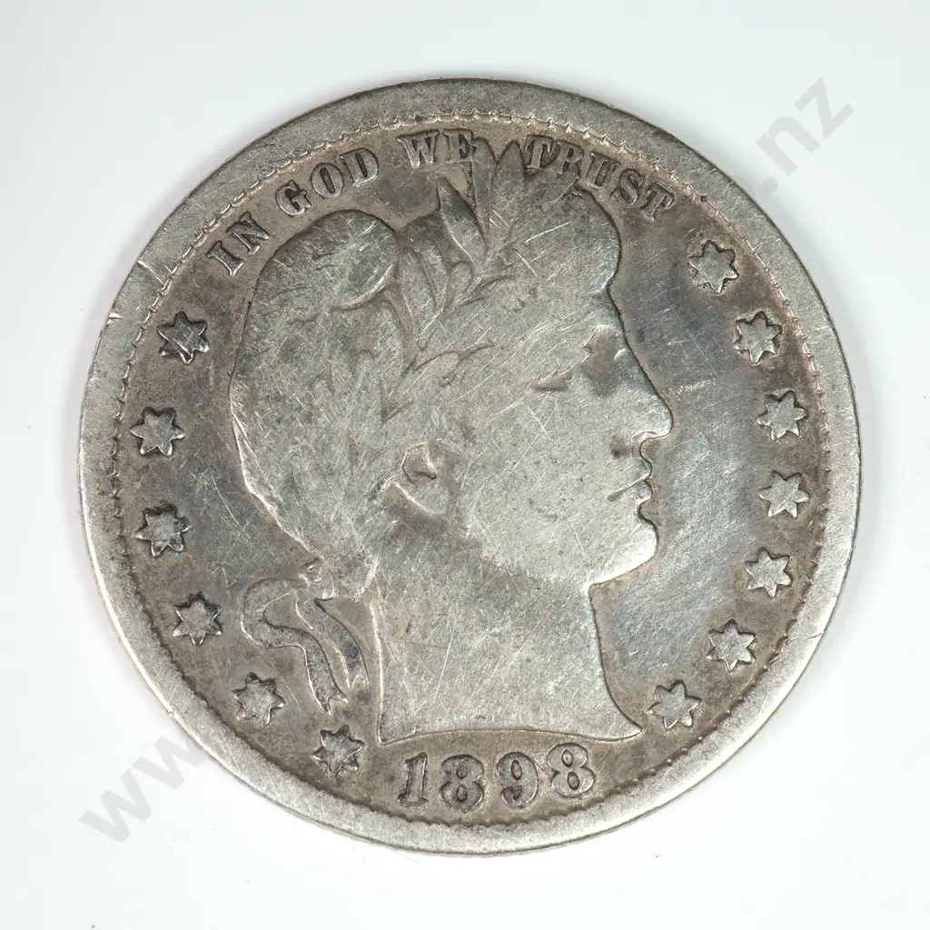 Barber Quarter Dollar: 1898 S - Very Good. C.V USD $44 ( NZD $75 ) Image 1++