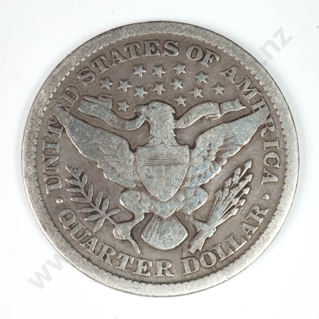 Barber Quarter Dollar: 1899 - Fine. C.V USD $44 ( NZD $75 ) Image 1++