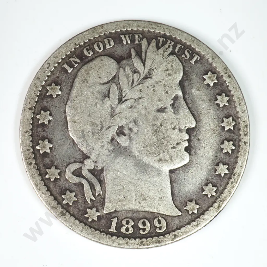 Barber Quarter Dollar: 1899 O - Fine. C.V USD $53 ( NZD $90 ) Image 1++