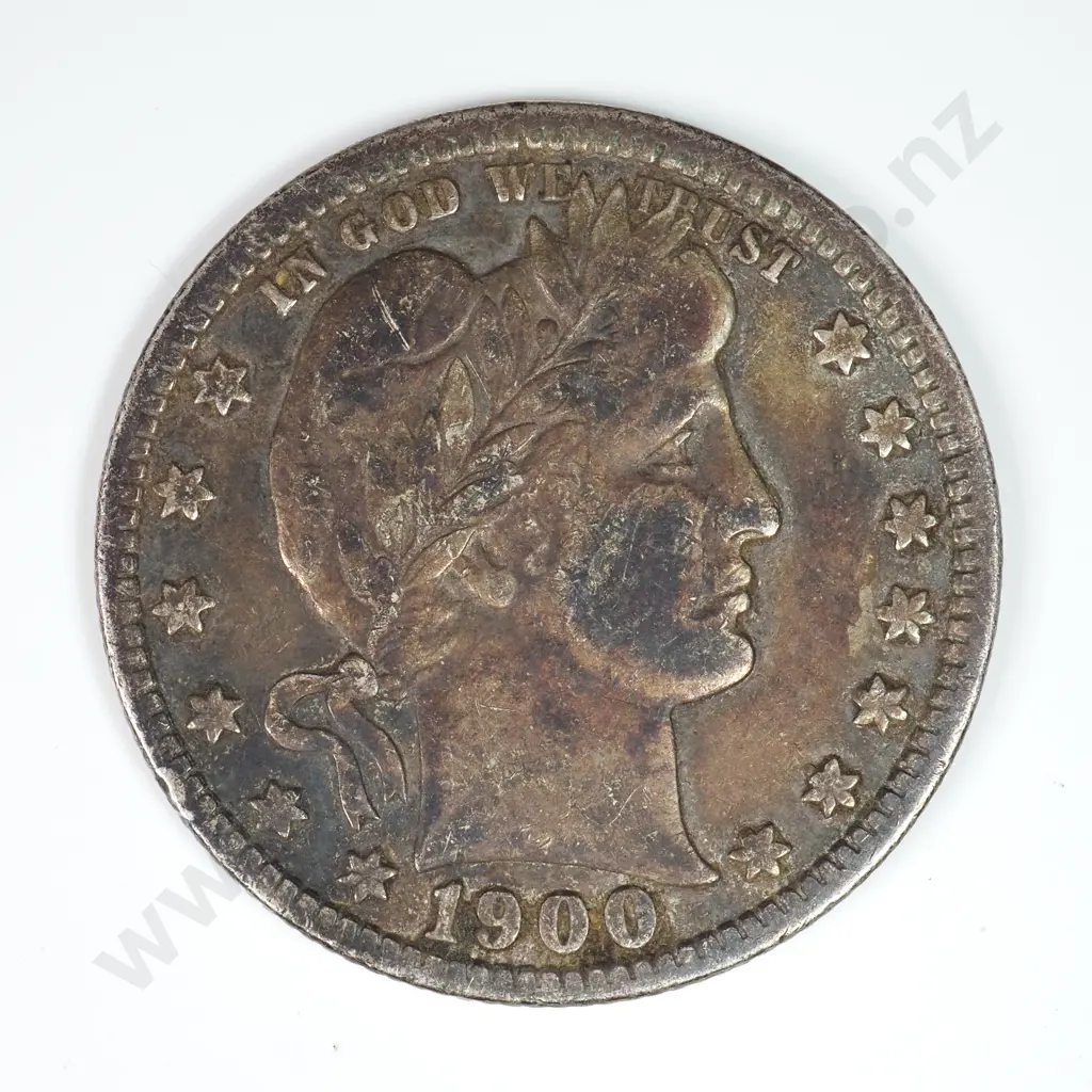 Barber Quarter Dollar: 1900 - Dark Very Fine. C.V USD $66 ( NZD $115 ) Image 1++