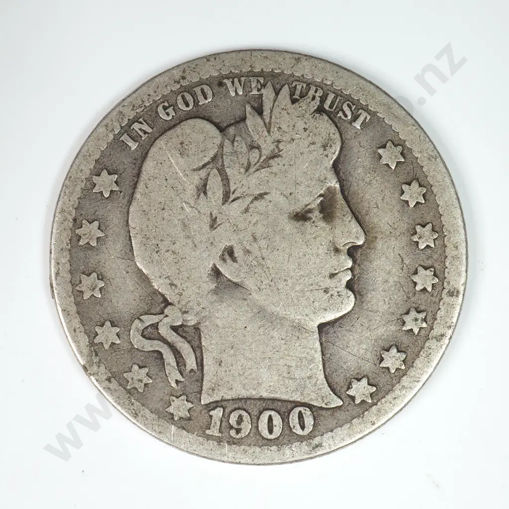 Barber Quarter Dollar: 1900 O - Very Good. C.V USD $48 ( NZD $85 ) Image 1++