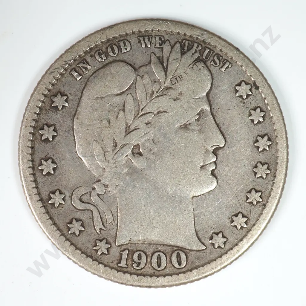 Barber Quarter Dollar: 1900 S - Very Fine. C.V USD $79 ( NZD $135 ) Image 1++