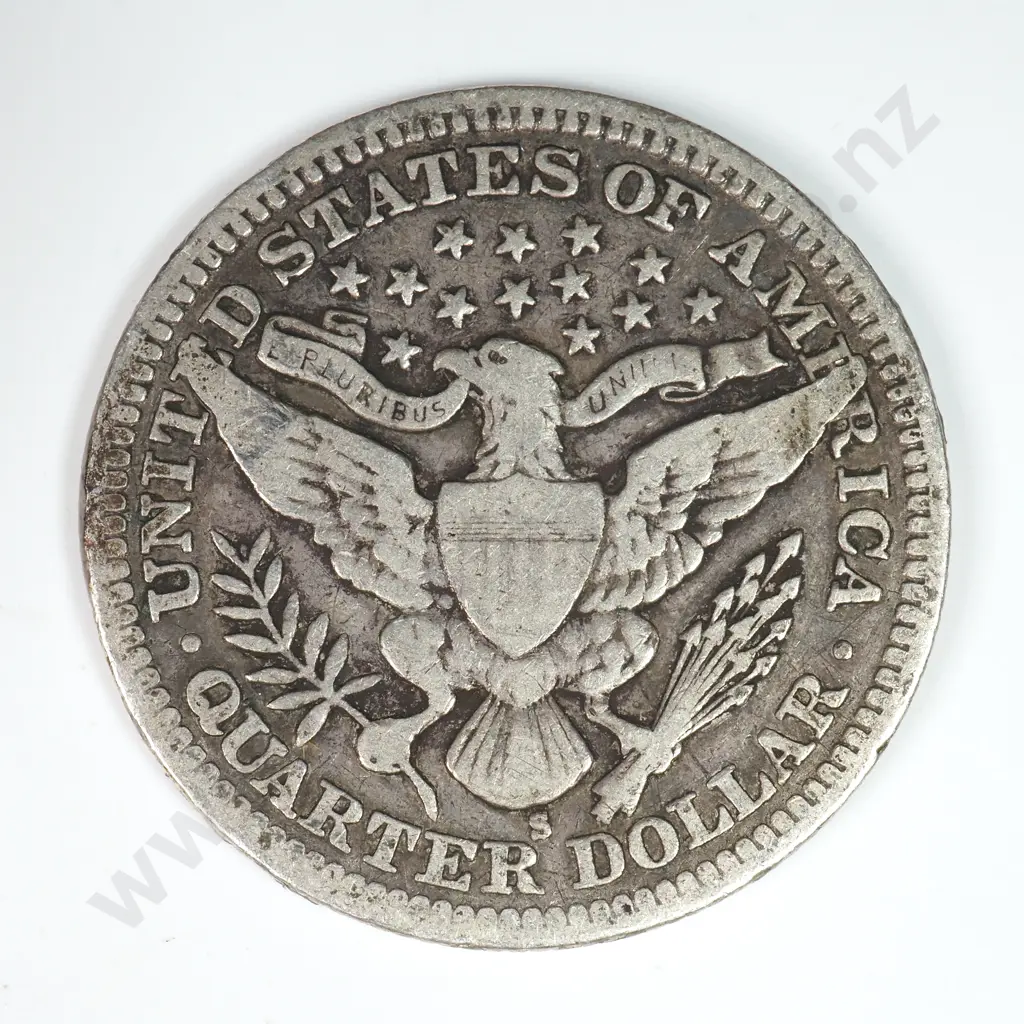 Barber Quarter Dollar: 1902 S - Fine. C.V USD $83 ( NZD $145 ) Image 1++