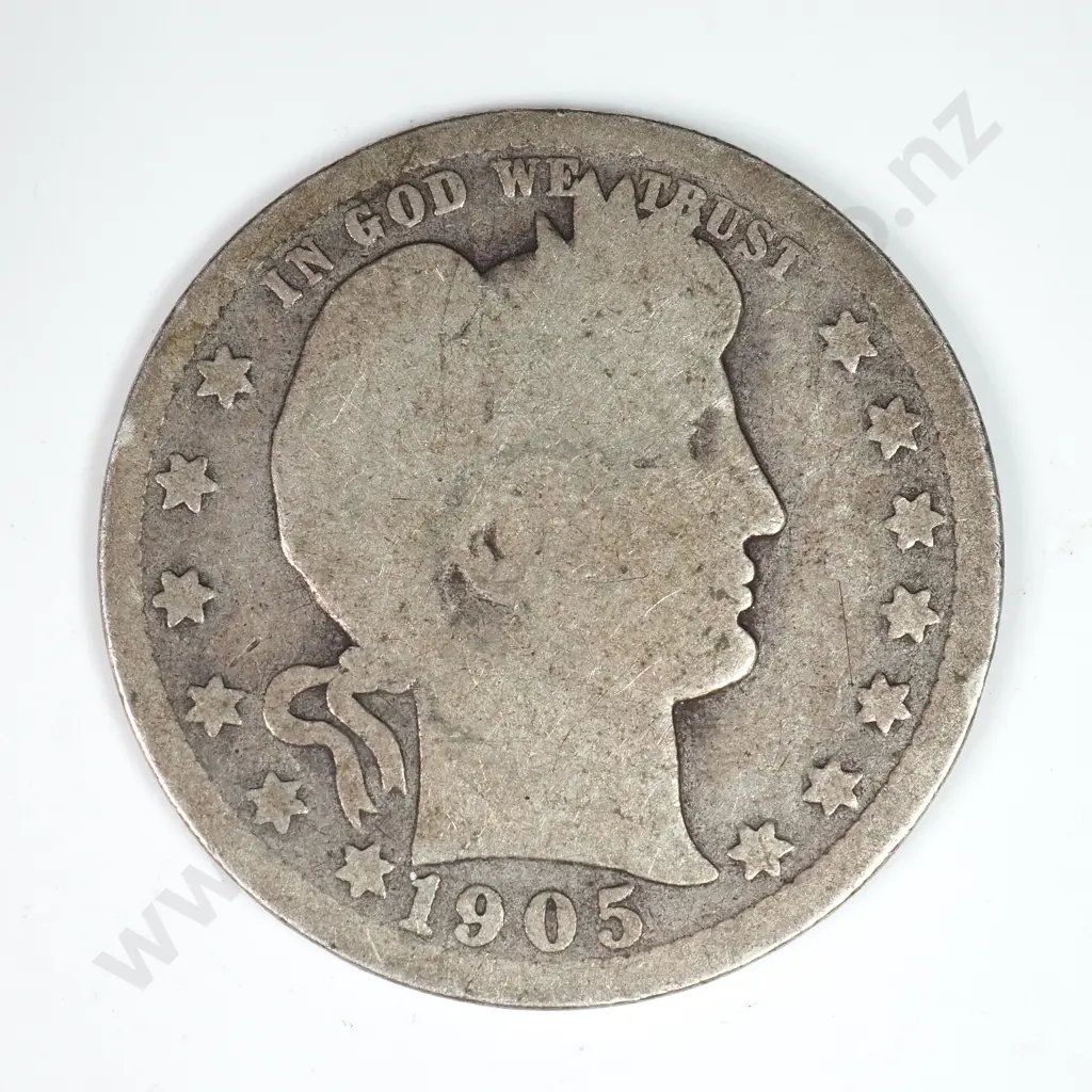 Barber Quarter Dollar: 1905 O - Good. C.V USD $60 ( NZD $105 ) Image 1++