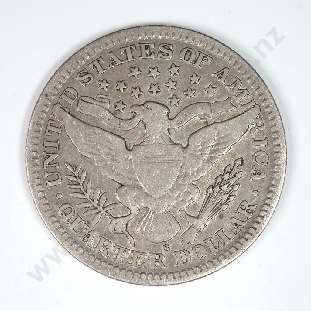Barber Quarter Dollar: 1905 S - Fine. C.V USD $113 ( NZD $195 ) Image 1++