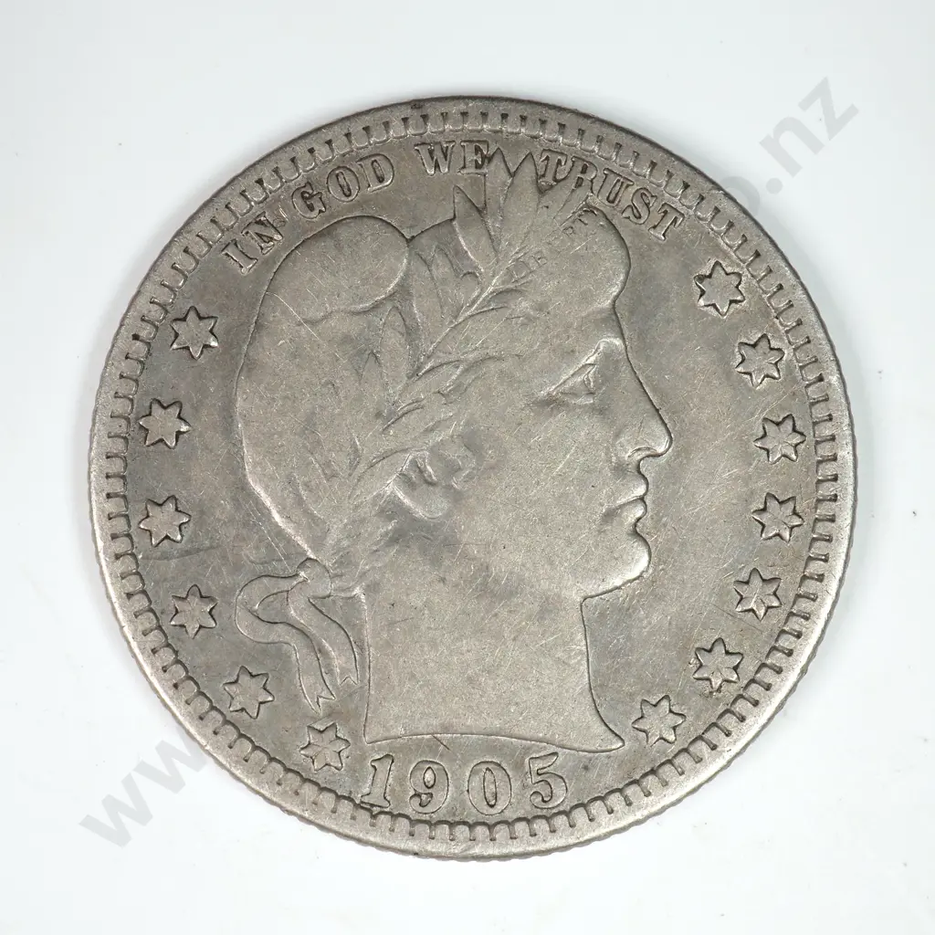 Barber Quarter Dollar: 1905 S - Fine. C.V USD $113 ( NZD $195 ) Image 1++