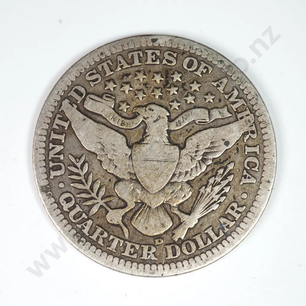 Barber Quarter Dollar: 1907 D - Fine. C.V USD $44 ( NZD $75 ) Image 1++