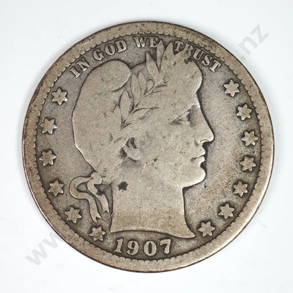 Barber Quarter Dollar: 1907 O - Very Good. C.V USD $25 ( NZD $45 ) Image 1++