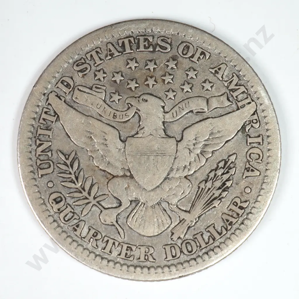 Barber Quarter Dollar: 1908 - Fine. C.V USD $44 ( NZD $75 ) Image 1++