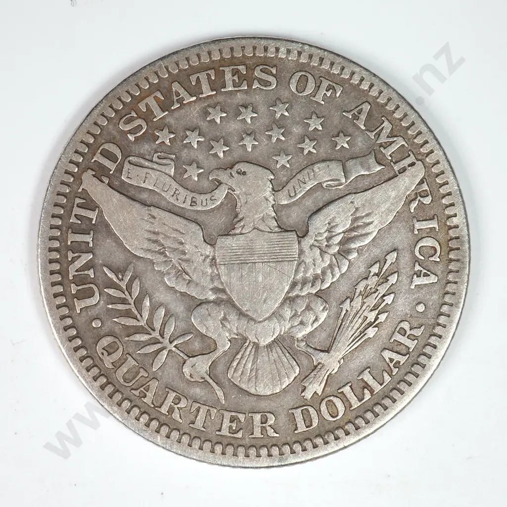 Barber Quarter Dollar: 1909 - Fine. C.V USD $44 ( NZD $75 ) Image 1++