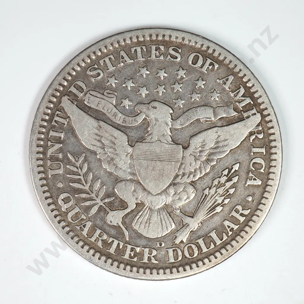 Barber Quarter Dollar: 1909 D - Very Fine. C.V USD $66 ( NZD $115 ) Image 1++