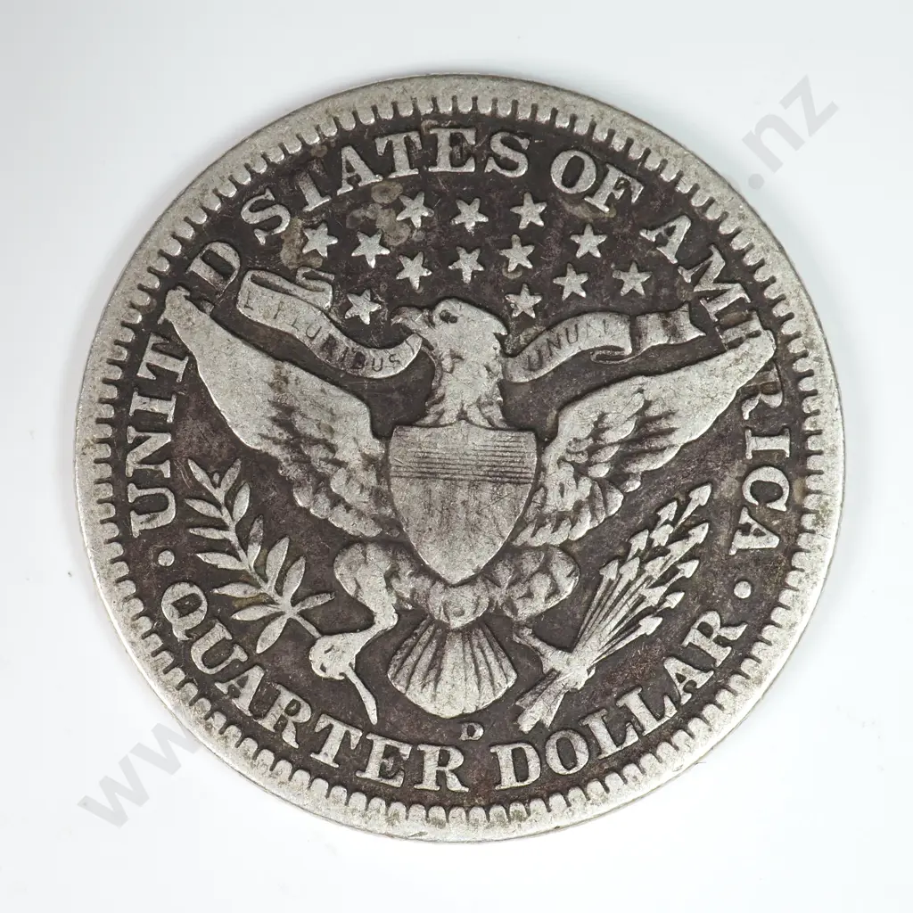 Barber Quarter Dollar: 1910 D - Dark Fine. C.V USD $31 ( NZD $55 ) Image 1++