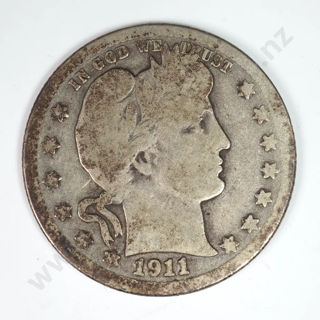 Barber Quarter Dollar: 1911 S - Very Good. C.V USD $25 ( NZD $45 ) Image 1++