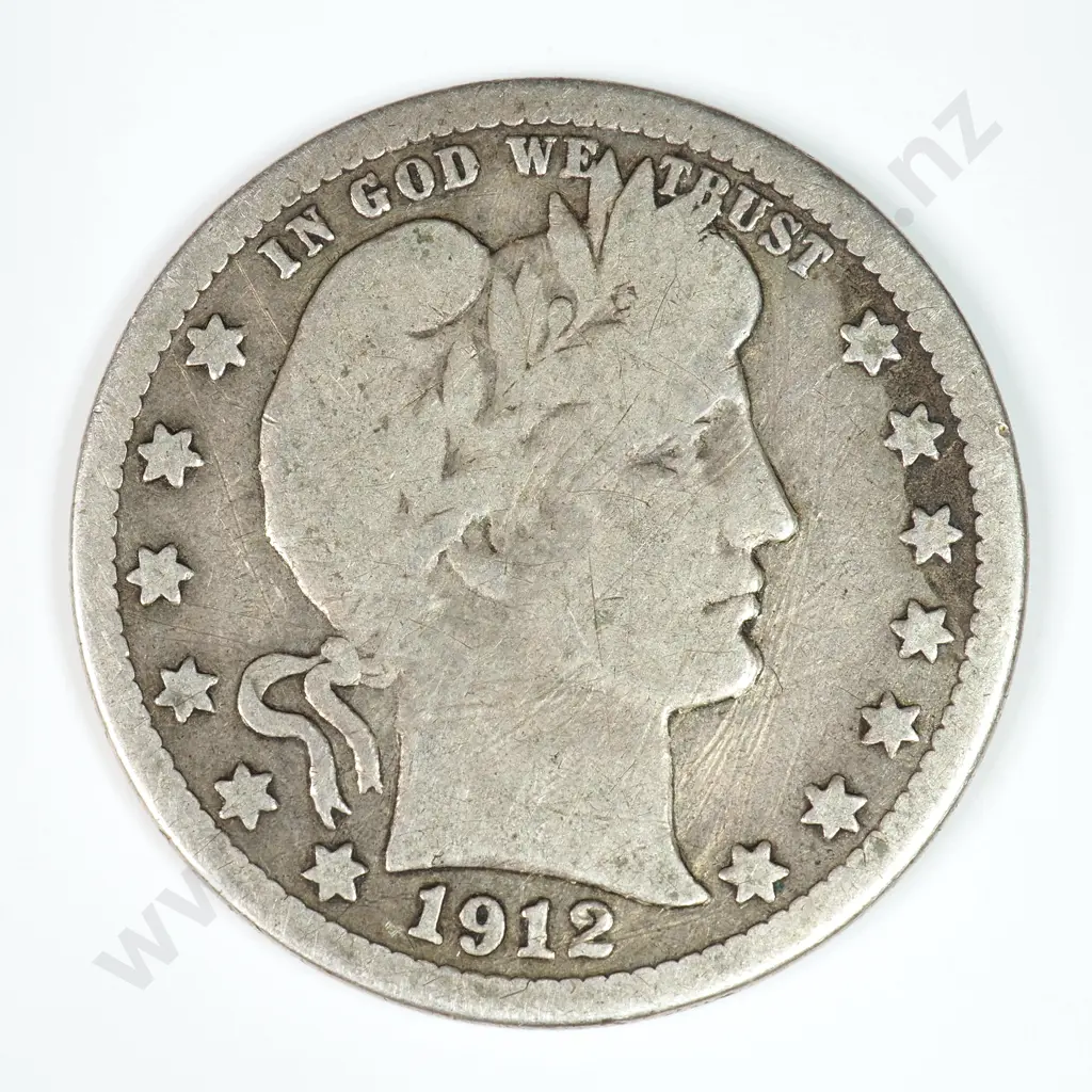 Barber Quarter Dollar: 1912 S - Very Good. C.V USD $53 ( NZD $90 ) Image 1++
