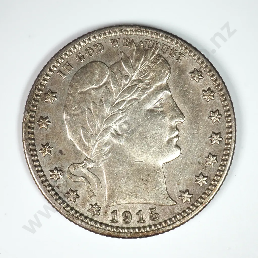 Barber Quarter Dollar: 1915 - Extremely Fine. C.V USD $91 ( NZD $160 ) Image 1++