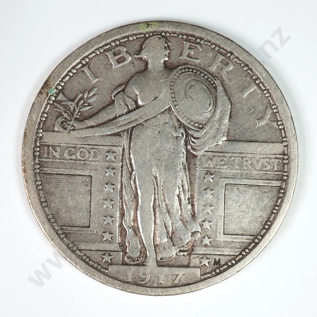 Standing Liberty Quarter Dollar: 1917 Type I - Fine. C.V USD $71 ( NZD $125 ) Image 1++