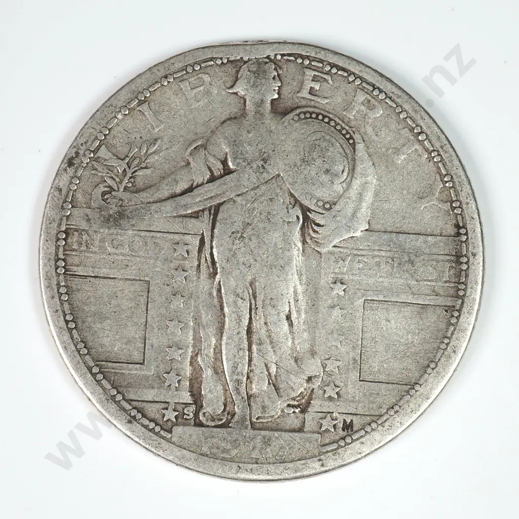 Standing Liberty Quarter Dollar: 1917 S Type I - Rim Bruise Else Very Good. Image 1++