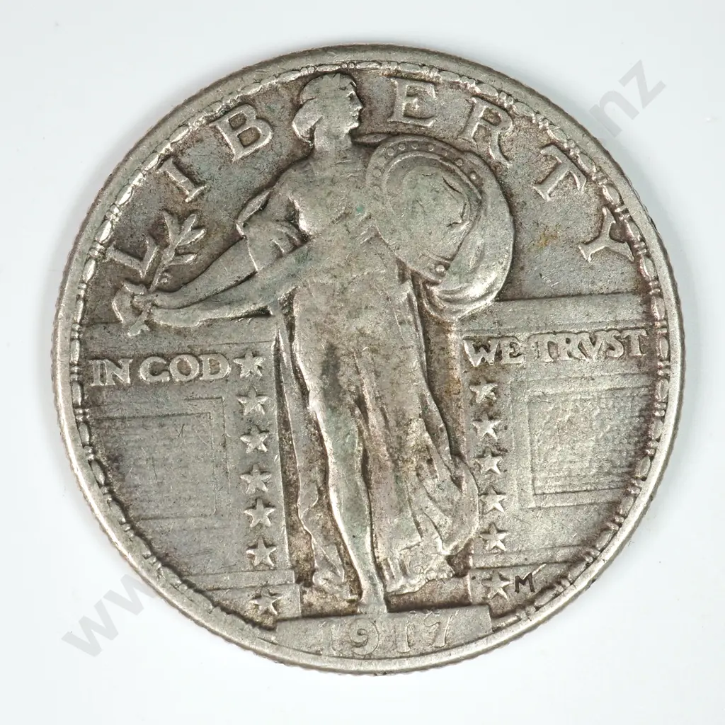 Standing Liberty Quarter Dollar: 1917 Type II - Very Fine. C.V USD $79 ( NZD $135 ) Image 1++