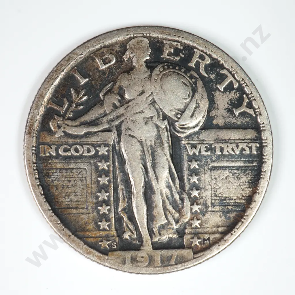 Standing Liberty Quarter Dollar: 1917 S Type II - Fine. C.V USD $102 ( NZD $175 ) Image 1++