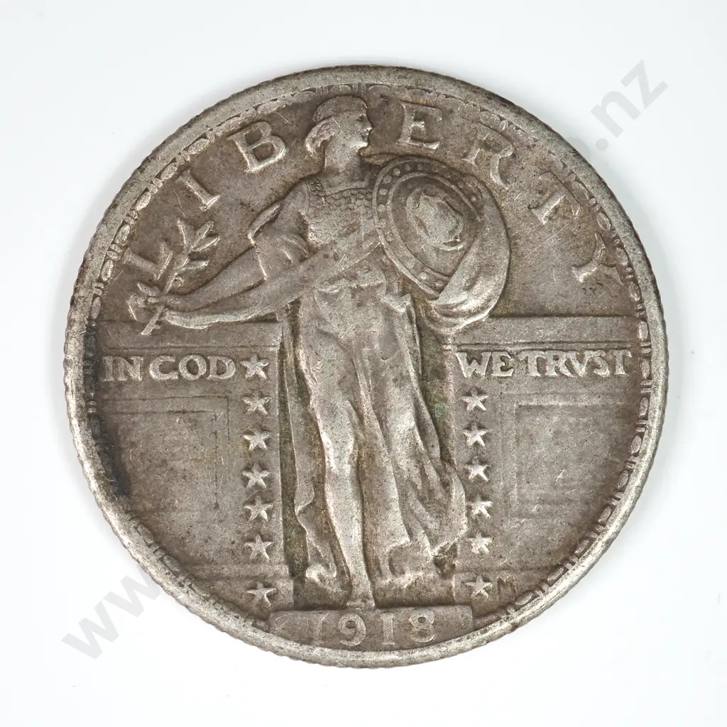 Standing Liberty Quarter Dollar: 1918 - Dirty Very Fine. C.V USD $53 ( NZD $90 ) Image 1++