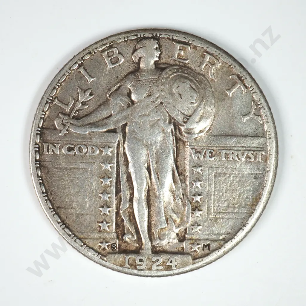 Standing Liberty Quarter Dollar: 1924 S - Very Fine. C.V USD $79 ( NZD $135 ) Image 1++