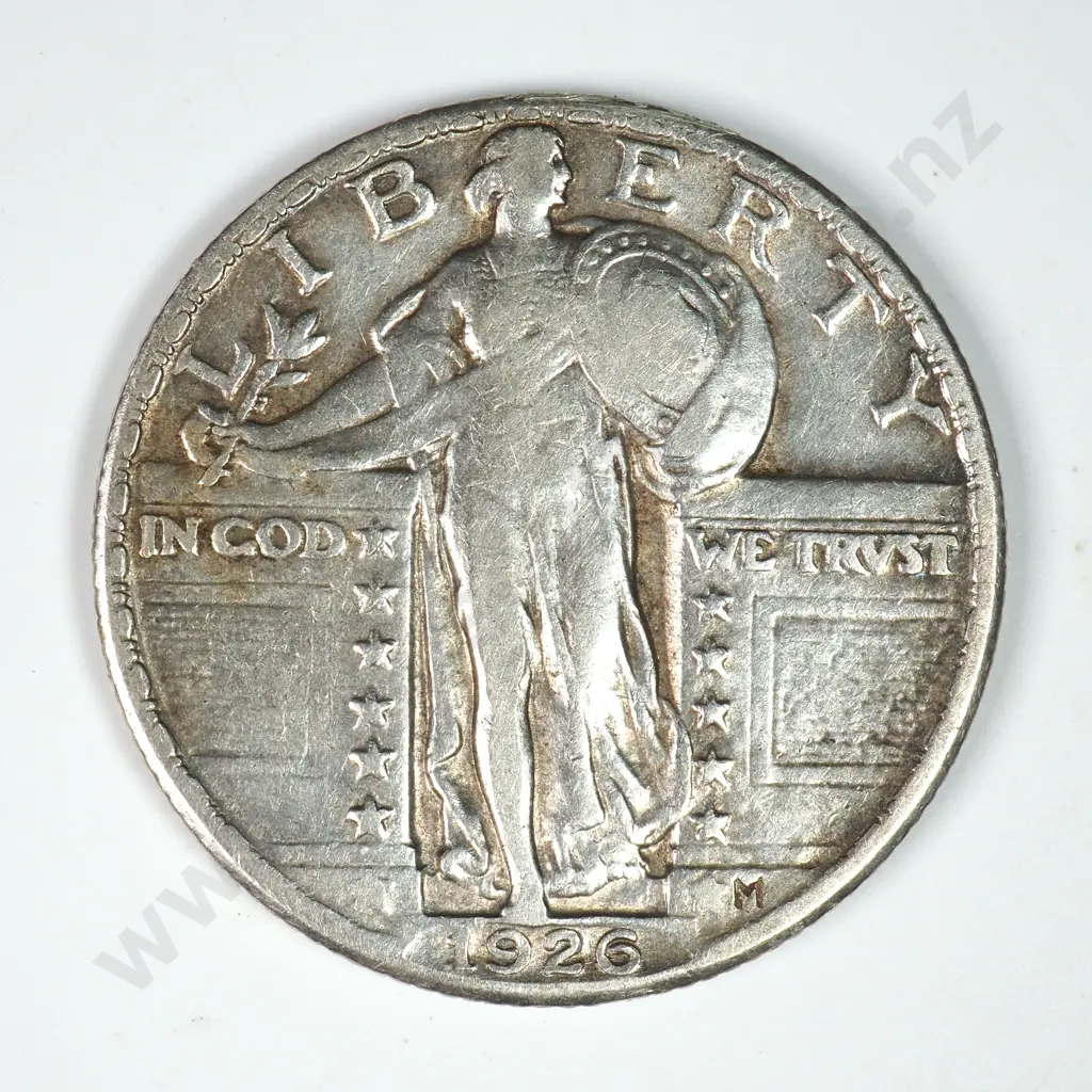 Standing Liberty Quarter Dollar: 1926 - Very Fine. C.V USD $35 ( NZD $60 ) Image 1++