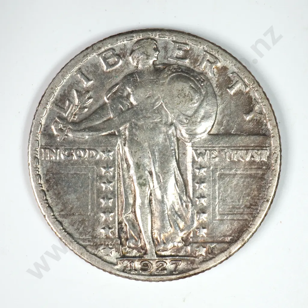 Standing Liberty Quarter Dollar: 1927 - Very Fine. C.V USD $31 ( NZD $55 ) Image 1++