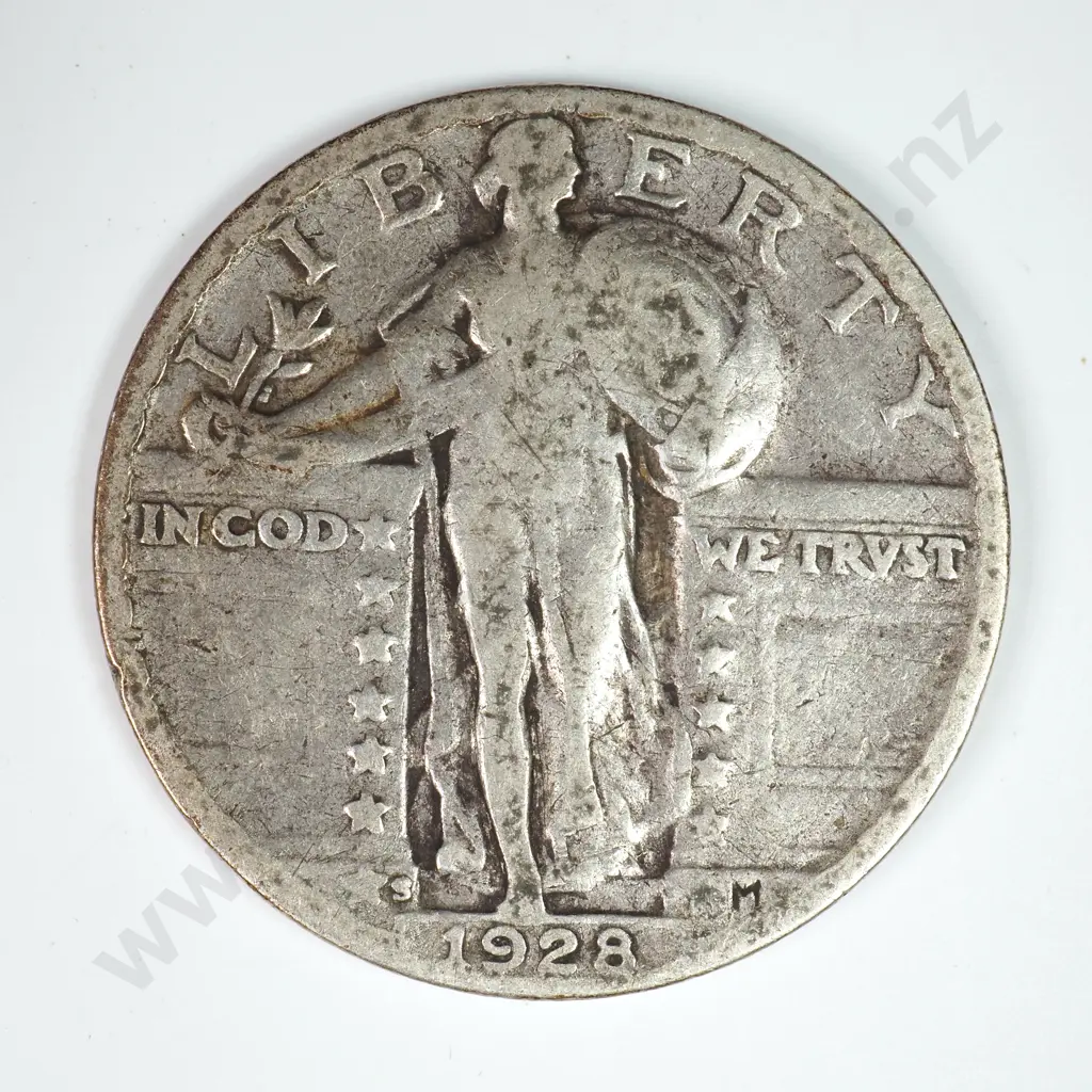 Standing Liberty Quarter Dollar: 1928 S - Fine. C.V USD $22 ( NZD $35 ) Image 1++