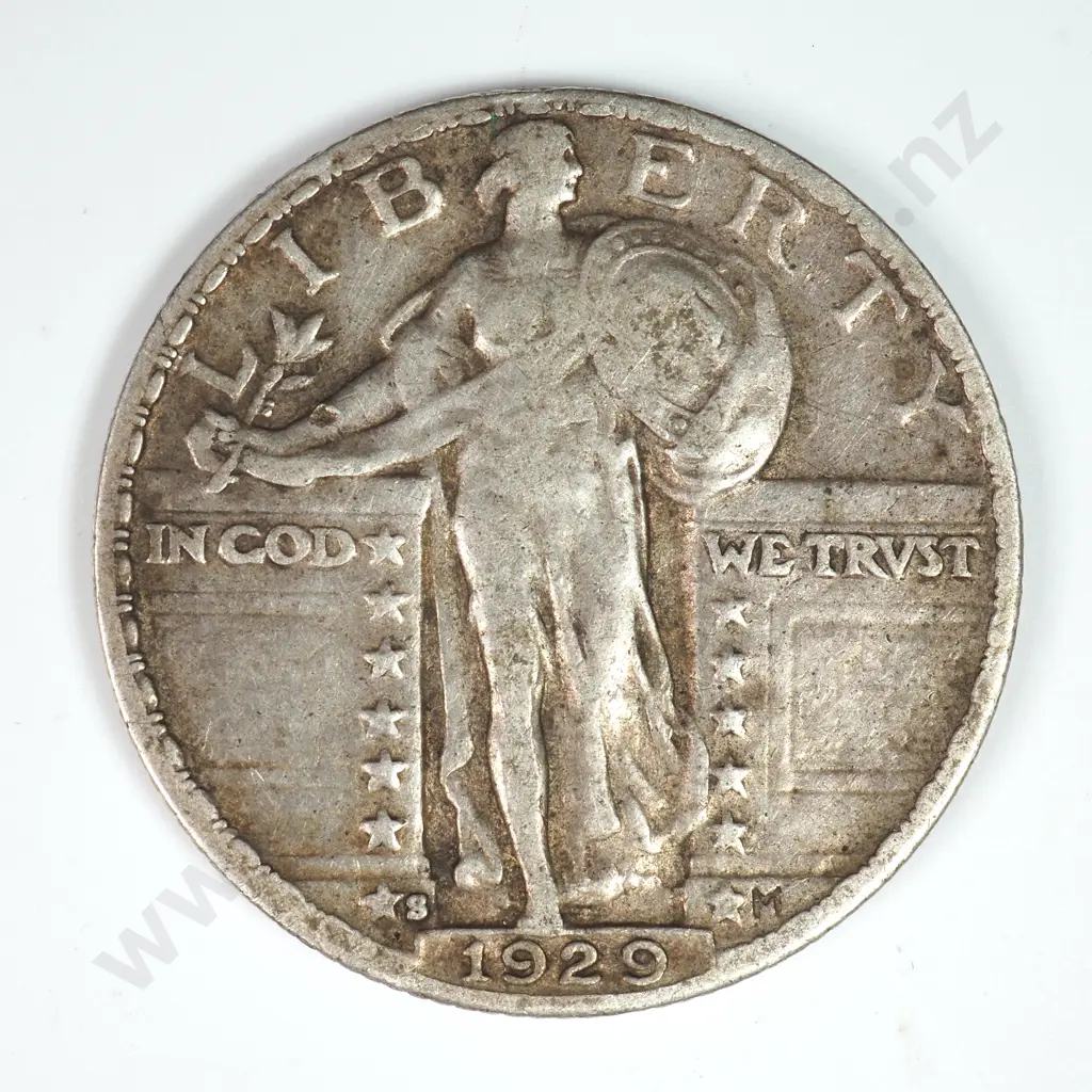 Standing Liberty Quarter Dollar: 1929 S - Very Fine. C.V USD $31 ( NZD $55 ) Image 1++