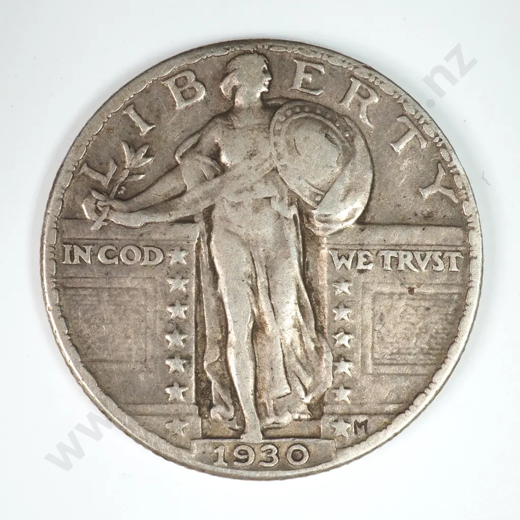 Standing Liberty Quarter Dollar: 1930 - Very Fine. C.V USD $31 ( NZD $55 ) Image 1++