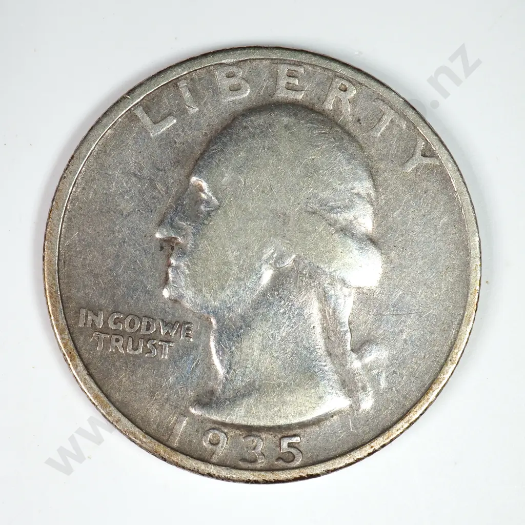 Washington Quarter Dollar: 1935 D - Fine. C.V USD $22 ( NZD $35 ) Image 1++
