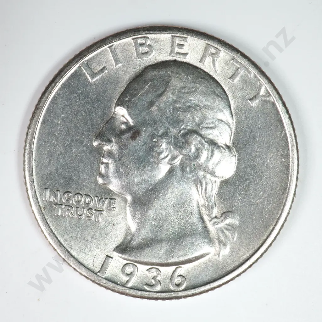 Washington Quarter Dollar: 1936 - Almost Uncirculated. C.V USD $22 ( NZD $35 ) Image 1++