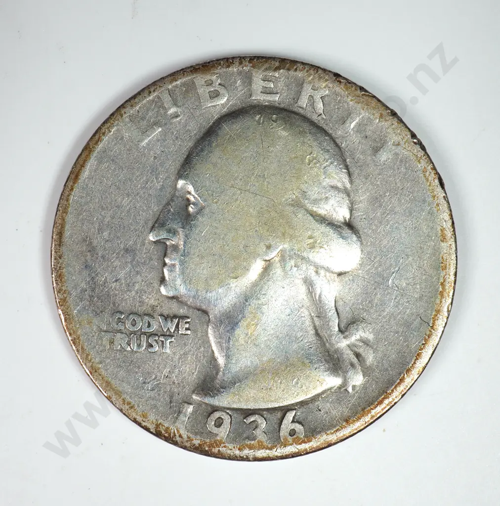 Washington Quarter Dollar: 1936 D - Very Good. C.V USD $48 ( NZD $85 ) Image 1++
