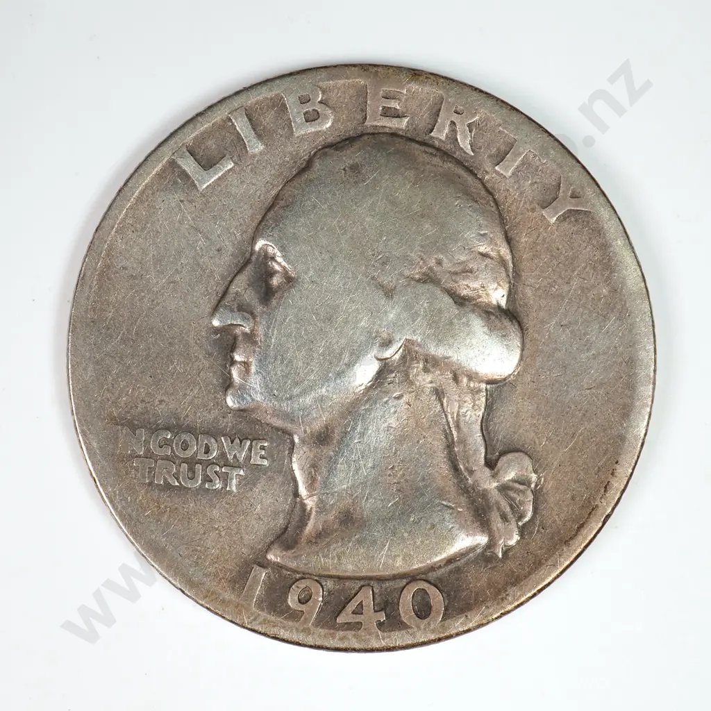 Washington Quarter Dollar: 1940 D - Fine. C.V USD $36 ( NZD $60 ) Image 1++