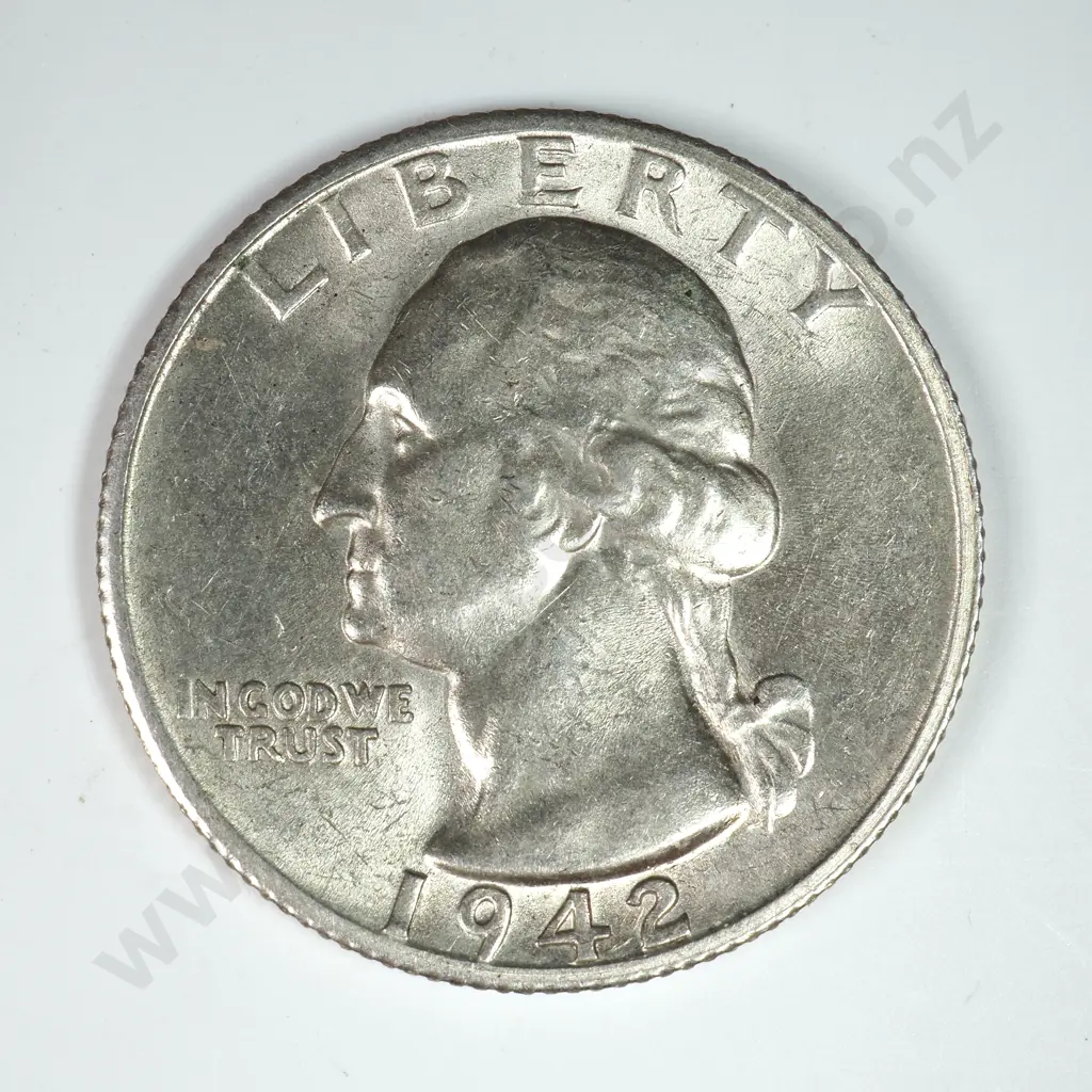 Washington Quarter Dollar: 1942 S - Almost Uncirculated. C.V USD $35 ( NZD $60 ) Image 1++