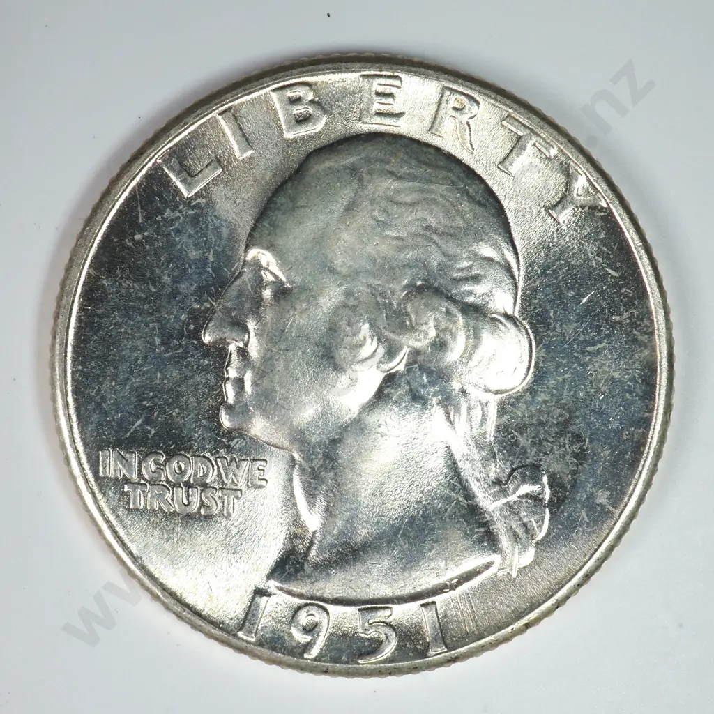 Washington Quarter Dollar: 1951 - Brilliant Uncirculated. C.V USD $21 ( NZD $35 ) Image 1++