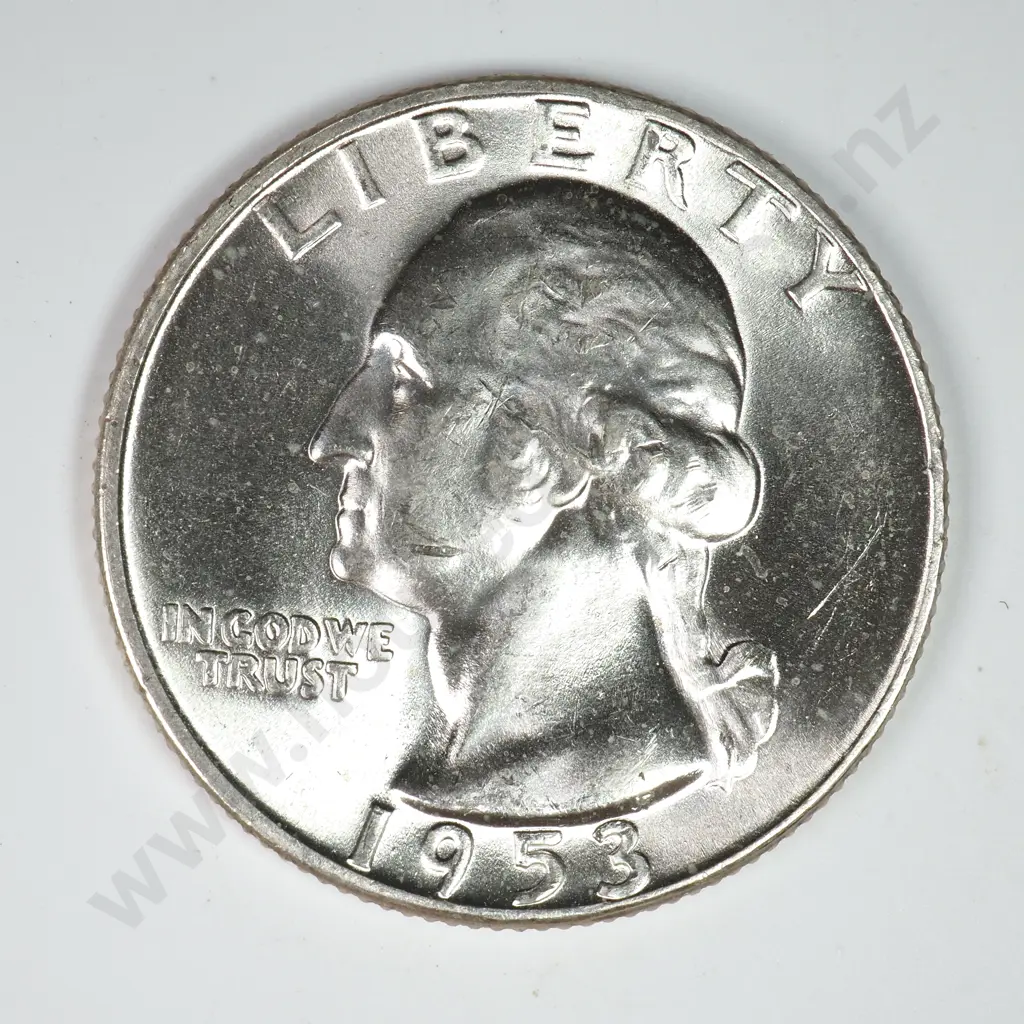 Washington Quarter Dollar: 1953 - Brilliant Uncirculated. C.V USD $21 ( NZD $35 ) Image 1++