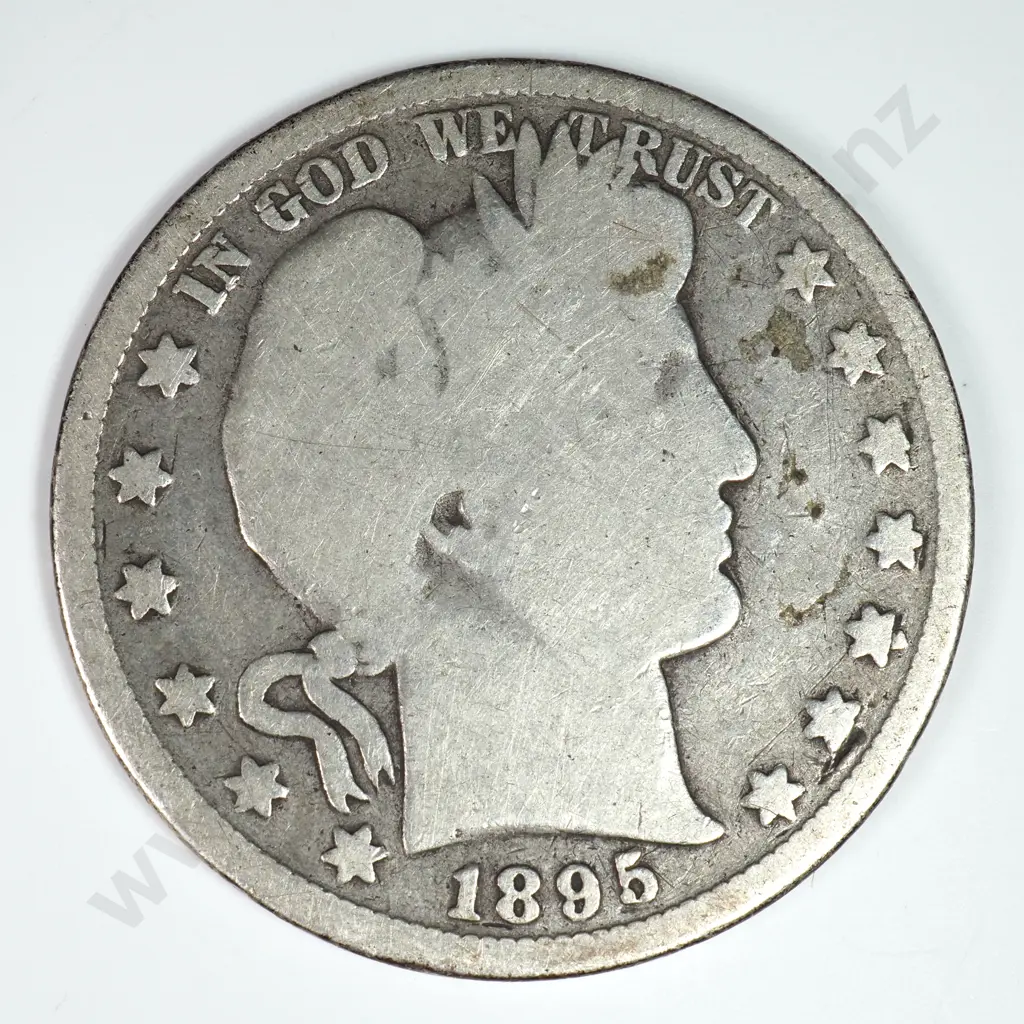 Barber Half Dollar: 1895 - Good. C.V USD $58 ( NZD $100 ) Image 1++