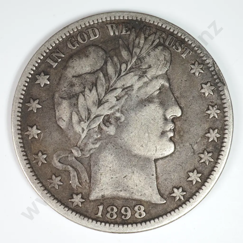 Barber Half Dollar: 1898 - Very Fine. C.V USD $195 ( NZD $340 ) Image 1++