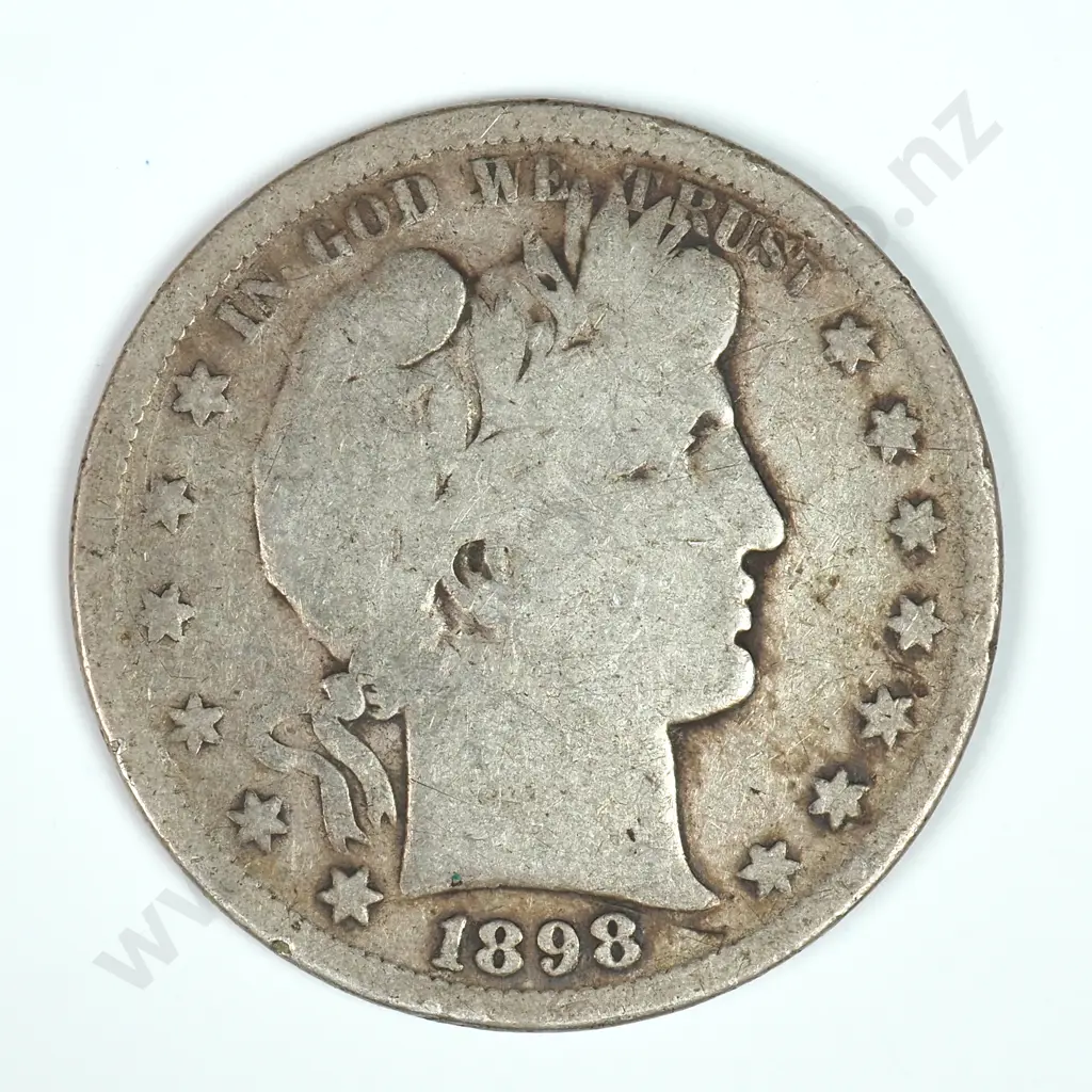 Barber Half Dollar: 1898 S - Very Good. C.V USD $89 ( NZD $155 ) Image 1++