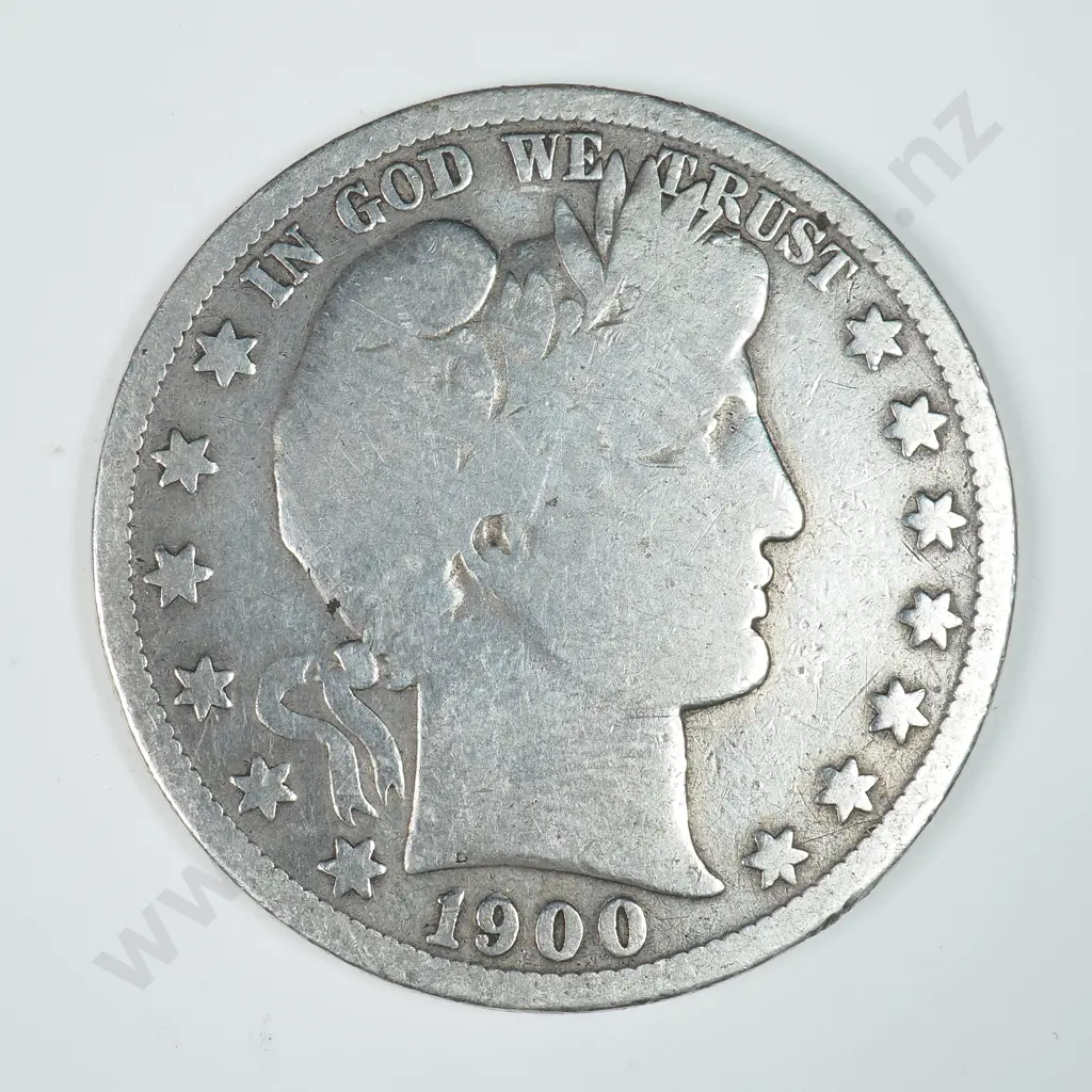 Barber Half Dollar: 1900 S - Cleaned Else Very Good. Image 1++
