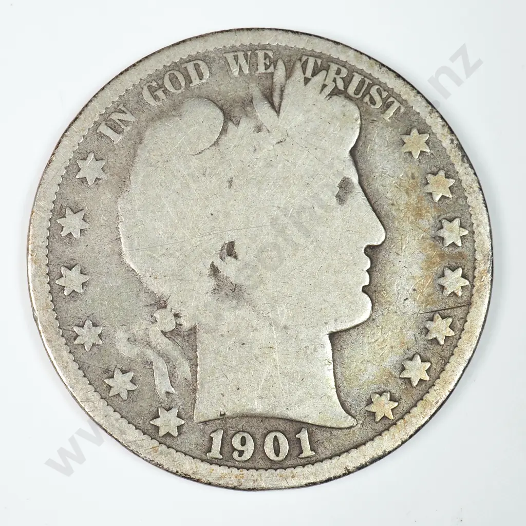 Barber Half Dollar: 1901 S - Good. C.V USD $81 ( NZD $140 ) Image 1++