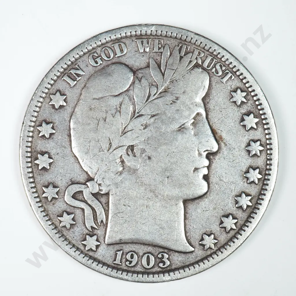 Barber Half Dollar: 1903 - Cleaned Else Fine. Image 1++