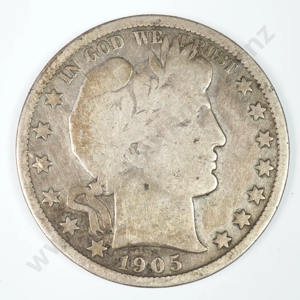 Barber Half Dollar: 1905 O - Very Good. C.V USD $101 ( NZD $175 ) Image 1++
