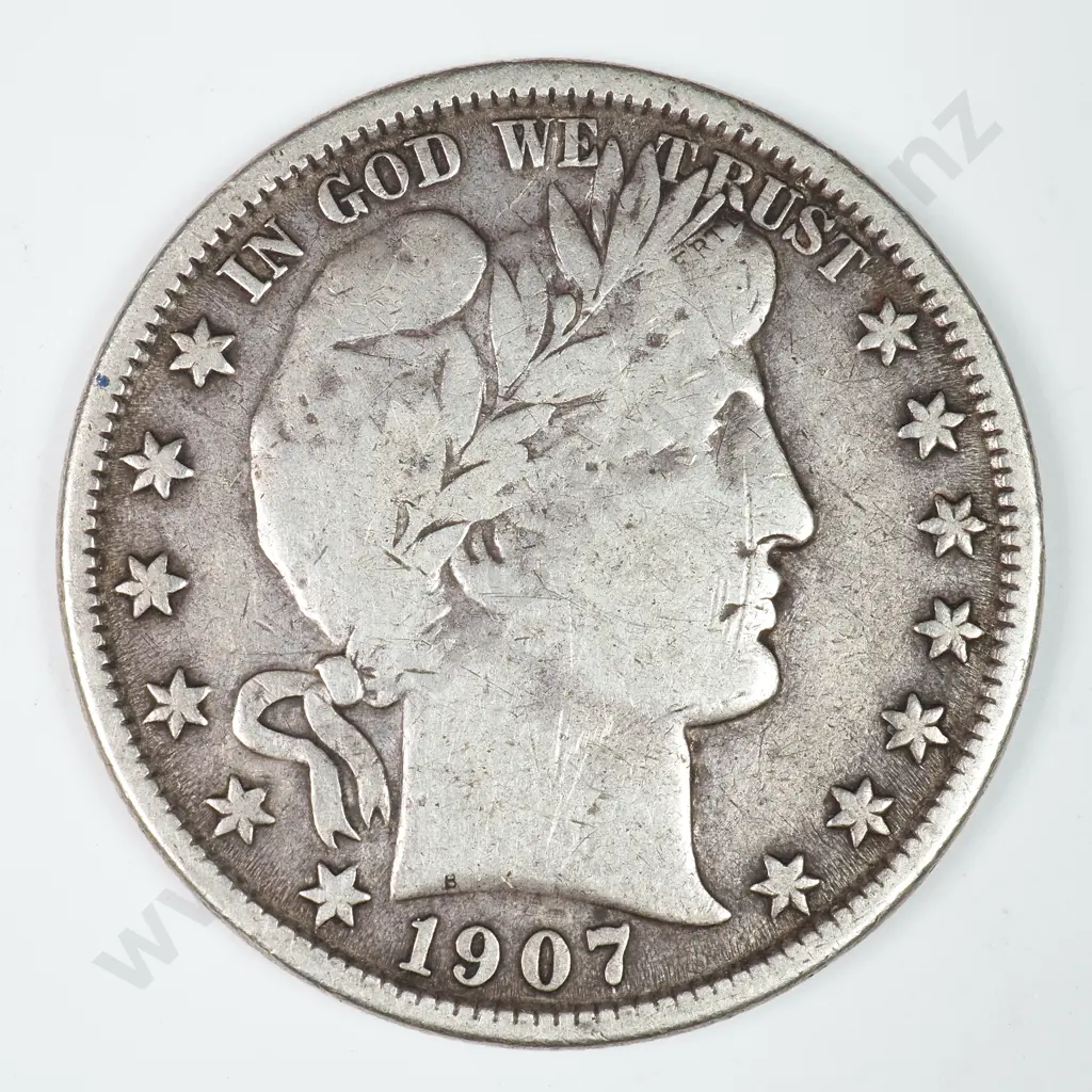 Barber Half Dollar: 1907 O - Fine. C.V USD $81 ( NZD $140 ) Image 1++