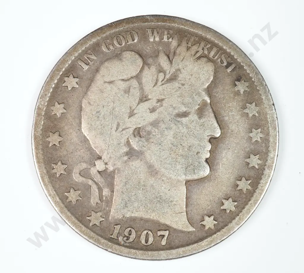 Barber Half Dollar: 1907 S - Very Good. C.V USD $89 ( NZD $155 ) Image 1++