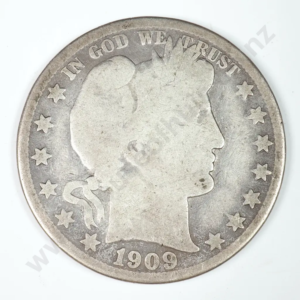 Barber Half Dollar: 1909 O - Good. C.V USD $54 ( NZD $95 ) Image 1++