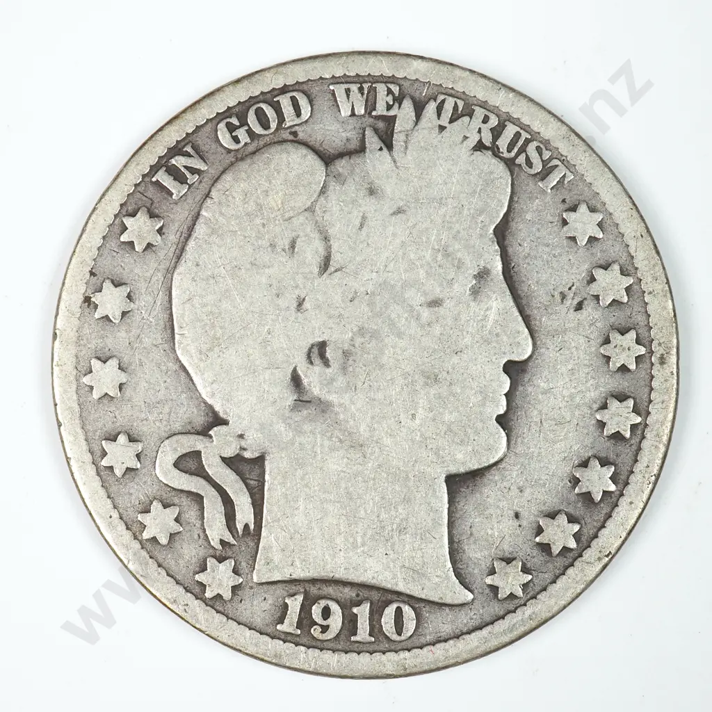 Barber Half Dollar: 1910 - Good. C.V USD $59 ( NZD $100 ) Image 1++